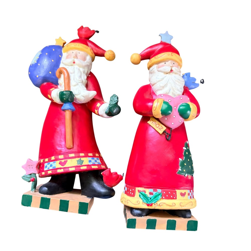 Papel Giftware Santa Claus Figurines Set of 2 Red Folk Art Resin Christmas Decor